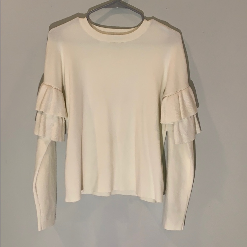 Cream Ruffle Sleeve Sweater